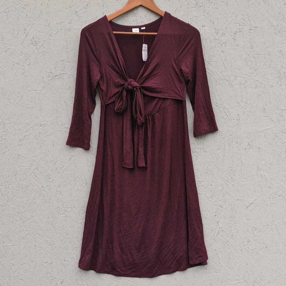 Gap Maternity Dress Tie Bustline Burgundy XS